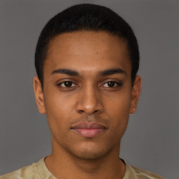 Neutral black young-adult male with short  brown hair and brown eyes