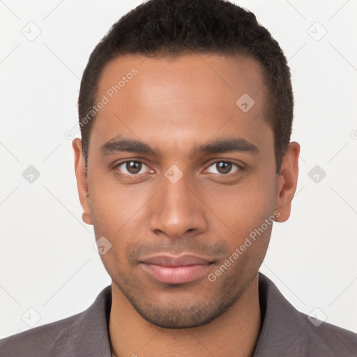 Neutral black young-adult male with short  brown hair and brown eyes