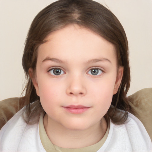 Neutral white child female with medium  brown hair and brown eyes