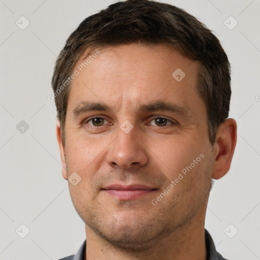 Neutral white adult male with short  brown hair and brown eyes