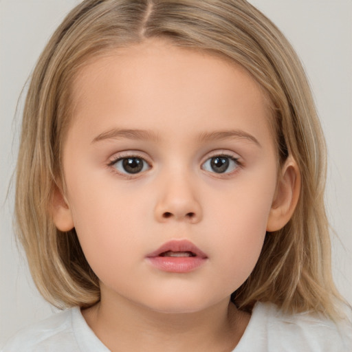 Neutral white child female with medium  brown hair and brown eyes