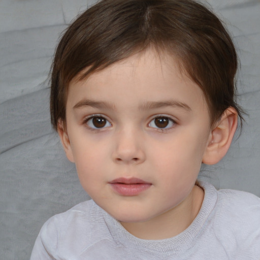 Neutral white child female with short  brown hair and brown eyes