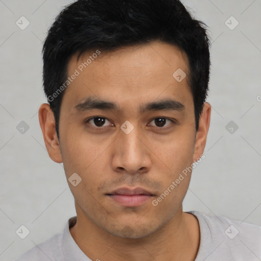 Neutral asian young-adult male with short  black hair and brown eyes