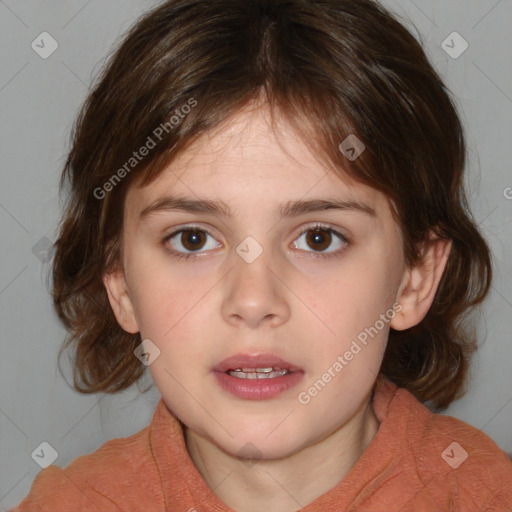 Neutral white child female with medium  brown hair and brown eyes