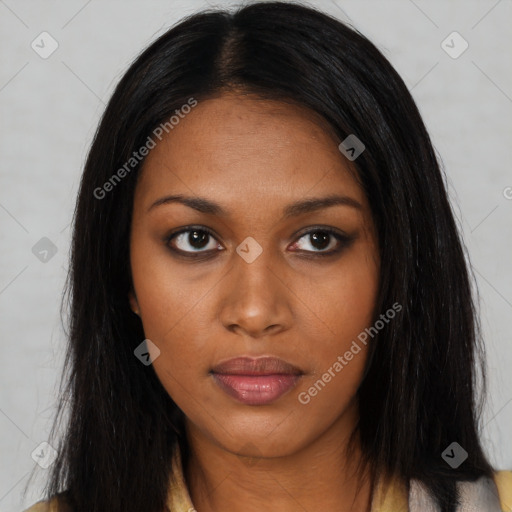 Neutral black young-adult female with long  black hair and brown eyes