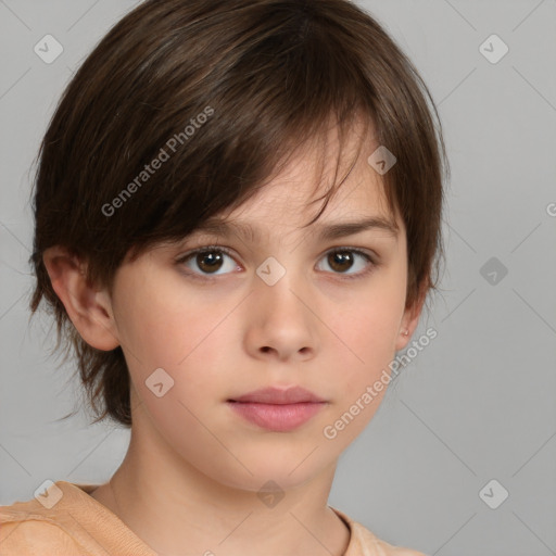 Neutral white child female with medium  brown hair and brown eyes