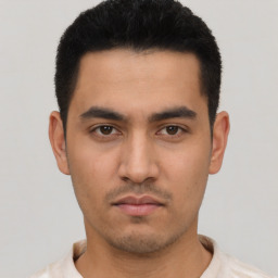 Neutral asian young-adult male with short  black hair and brown eyes