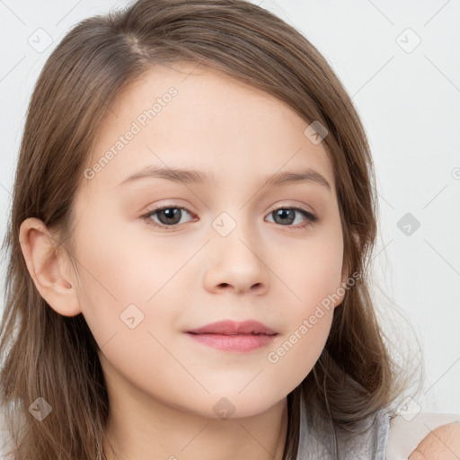 Neutral white child female with long  brown hair and brown eyes