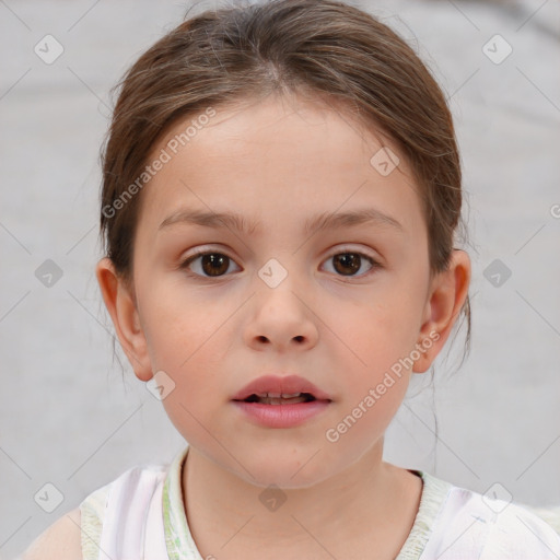 Neutral white child female with medium  brown hair and brown eyes