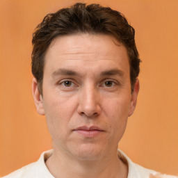 Neutral white adult male with short  brown hair and brown eyes