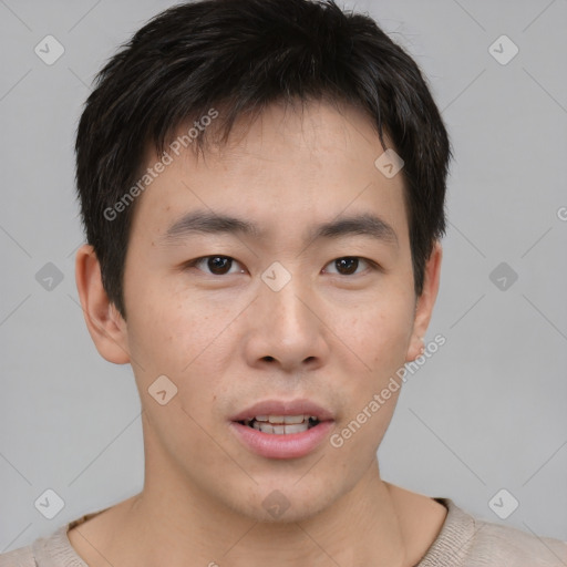 Neutral asian young-adult male with short  brown hair and brown eyes