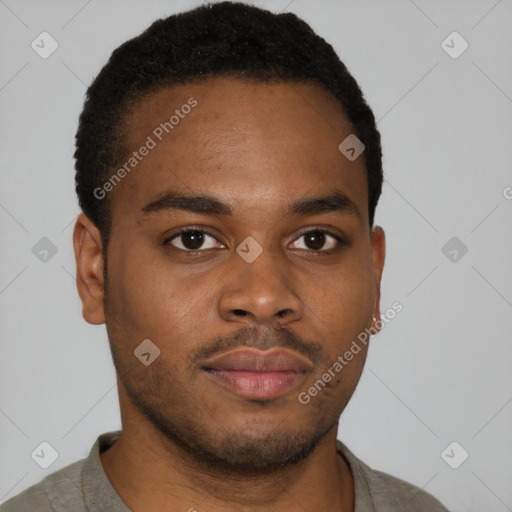 Neutral black young-adult male with short  brown hair and brown eyes