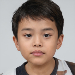 Neutral asian child male with short  brown hair and brown eyes