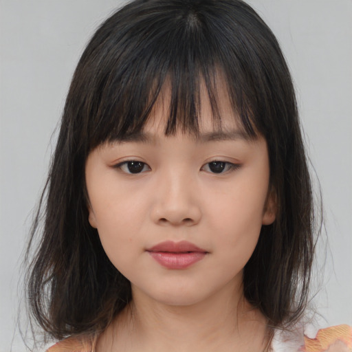Neutral asian young-adult female with medium  brown hair and brown eyes