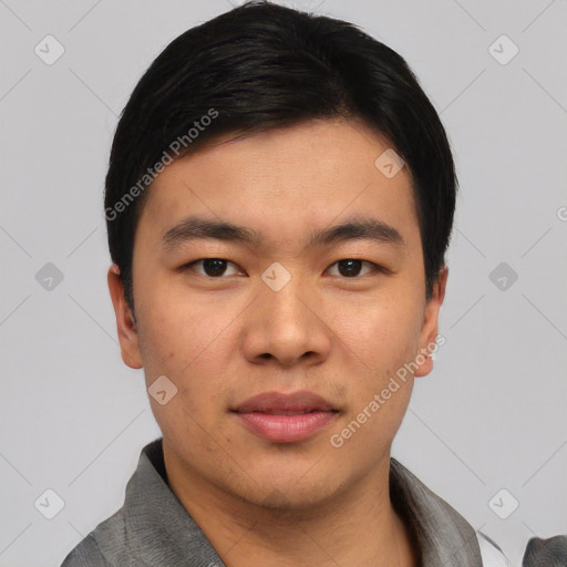 Neutral asian young-adult male with short  black hair and brown eyes