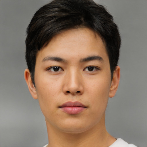 Neutral asian young-adult male with short  brown hair and brown eyes