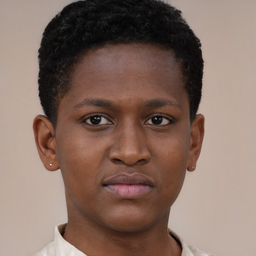 Neutral black young-adult female with short  brown hair and brown eyes