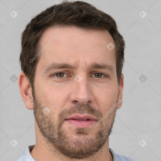 Neutral white adult male with short  brown hair and brown eyes