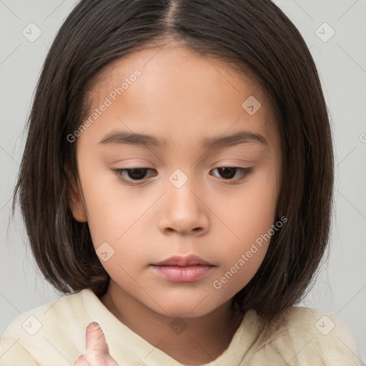 Neutral white child female with medium  brown hair and brown eyes