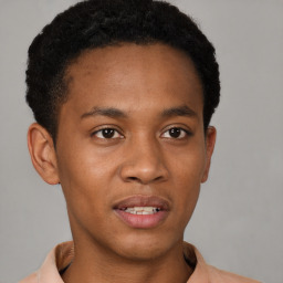 Neutral black young-adult male with short  brown hair and brown eyes