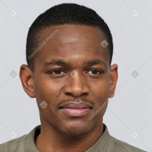 Neutral black young-adult male with short  brown hair and brown eyes