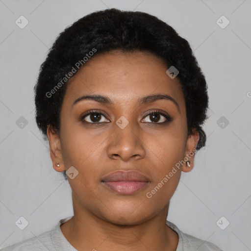 Neutral latino young-adult female with short  black hair and brown eyes