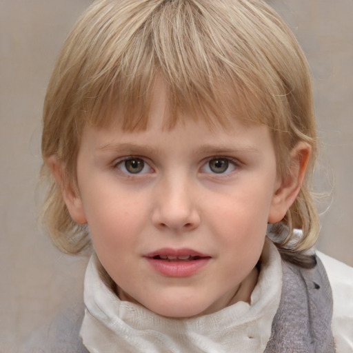 Neutral white child female with medium  brown hair and grey eyes