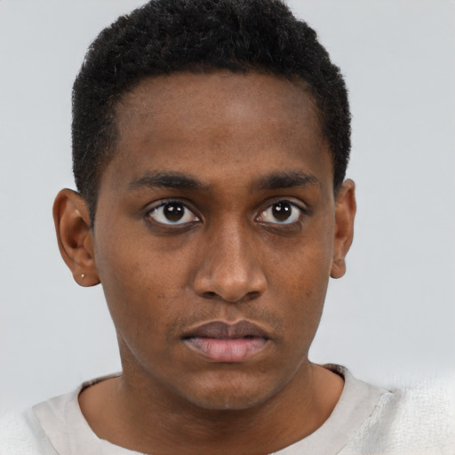Neutral black young-adult male with short  brown hair and brown eyes