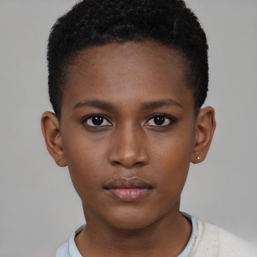 Neutral black child female with short  brown hair and brown eyes