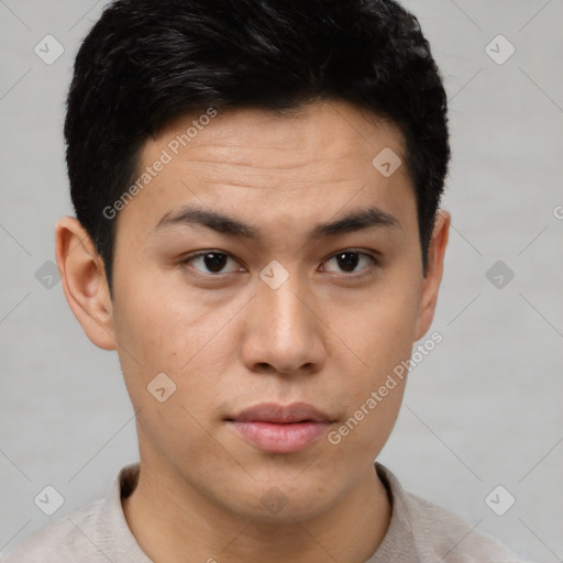 Neutral asian young-adult male with short  brown hair and brown eyes