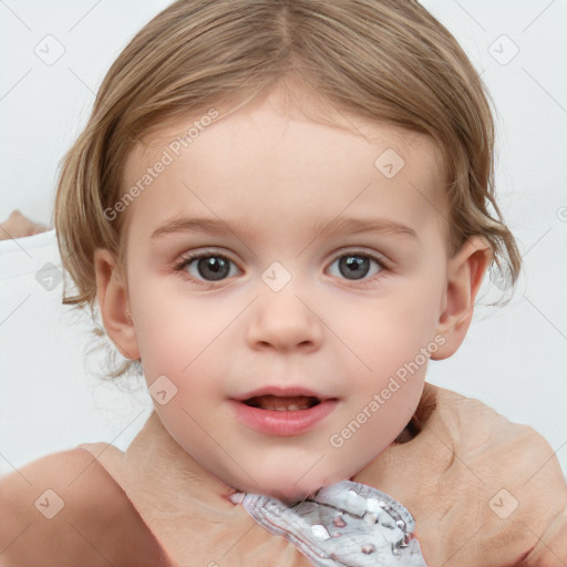 Neutral white child female with short  brown hair and blue eyes