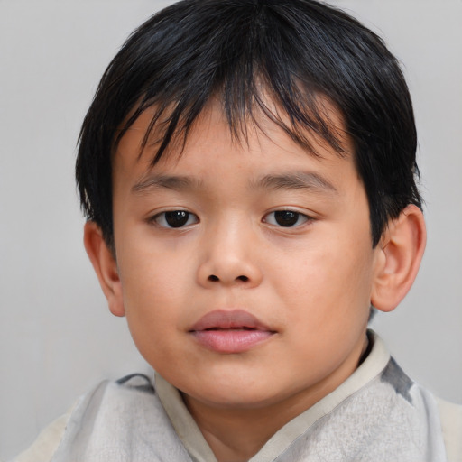 Neutral asian child female with short  brown hair and brown eyes