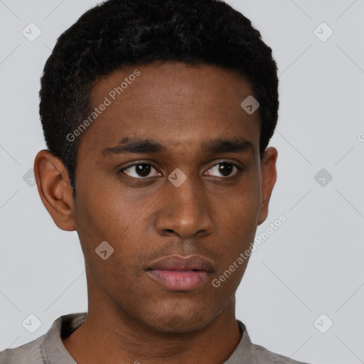 Neutral black young-adult male with short  brown hair and brown eyes