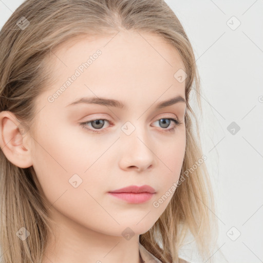 Neutral white child female with long  brown hair and blue eyes