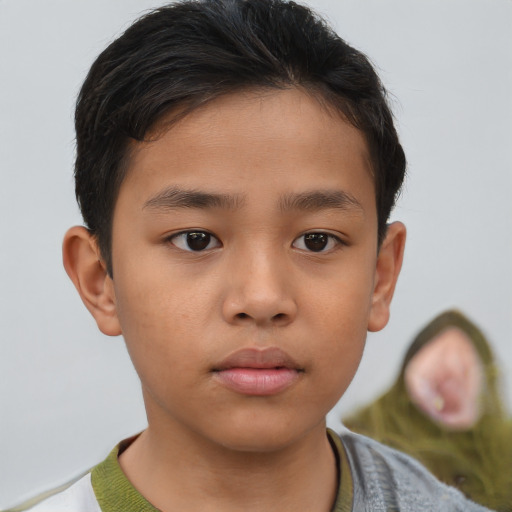 Neutral asian child male with short  brown hair and brown eyes