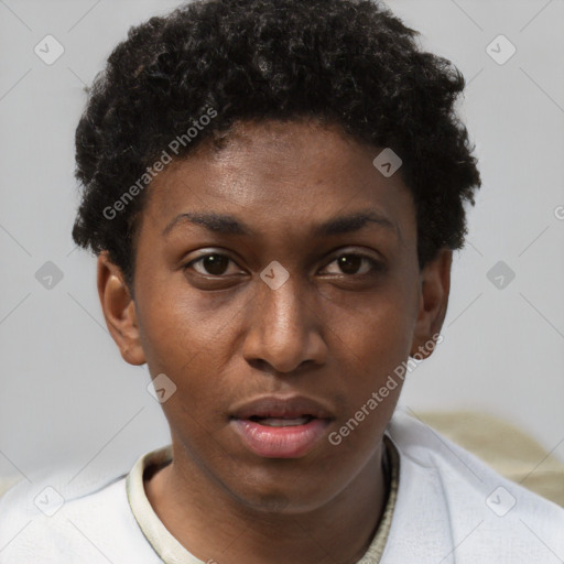 Neutral black young-adult female with short  brown hair and brown eyes