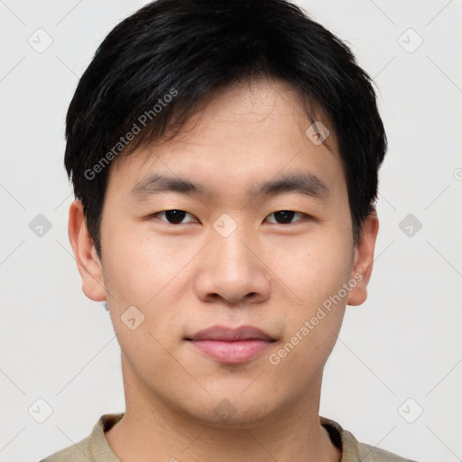 Neutral asian young-adult male with short  black hair and brown eyes