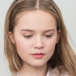 Neutral white child female with long  brown hair and grey eyes