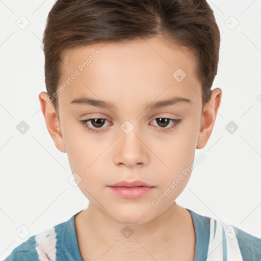 Neutral white child female with short  brown hair and brown eyes