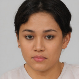 Neutral asian young-adult female with short  brown hair and brown eyes