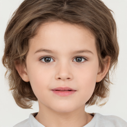 Neutral white child female with medium  brown hair and brown eyes