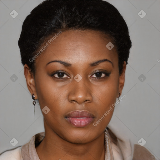Neutral black young-adult female with short  brown hair and brown eyes