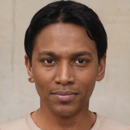 Neutral asian young-adult male with short  black hair and brown eyes