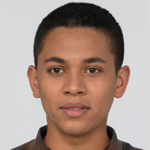 Neutral latino young-adult male with short  brown hair and brown eyes