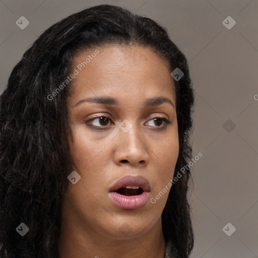 Neutral asian young-adult female with long  brown hair and brown eyes