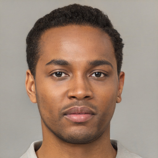 Neutral black young-adult male with short  brown hair and brown eyes