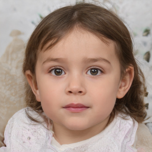 Neutral white child female with medium  brown hair and blue eyes