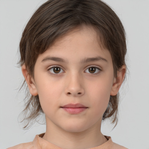 Neutral white child female with medium  brown hair and brown eyes