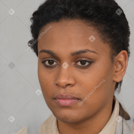 Neutral black young-adult female with short  brown hair and brown eyes