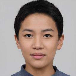 Neutral asian young-adult male with short  black hair and brown eyes